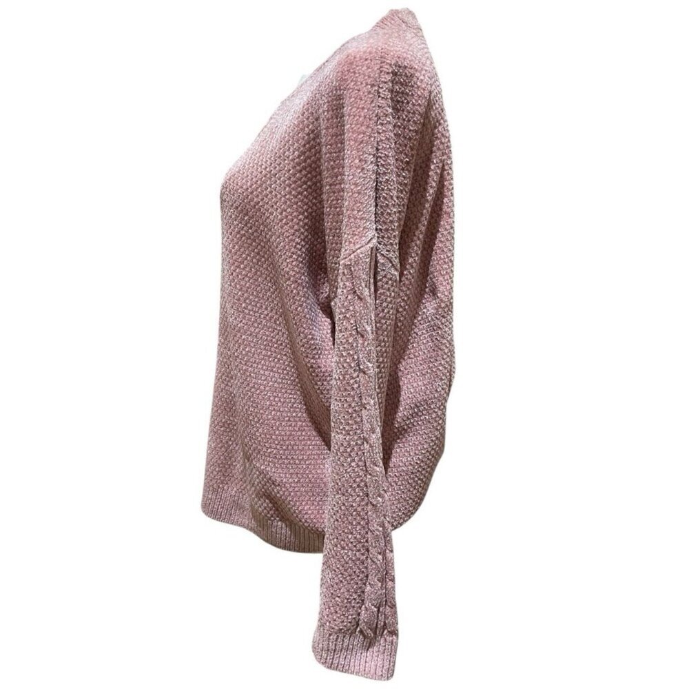 Pink Rose Chenile Sweater Women Soft Velvet Crew Neck Pullover Blush Pink Sz L - Picture 7 of 9